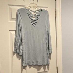 Umgee Light Blue Crisscross Tunic Top